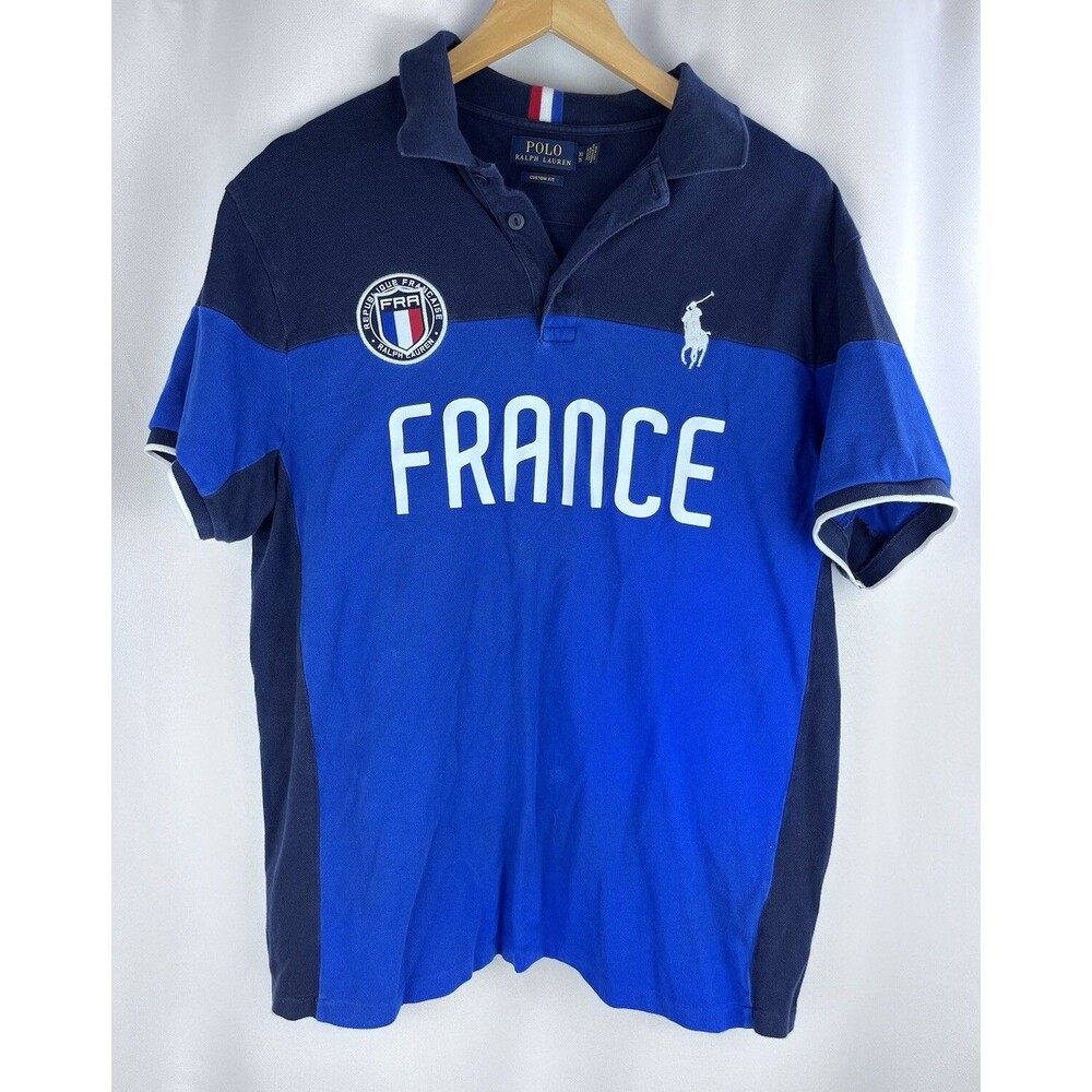 Polo Ralph Lauren Shirt Blue France Big Pony Logo Jersey #16 Mens Rare Size XL